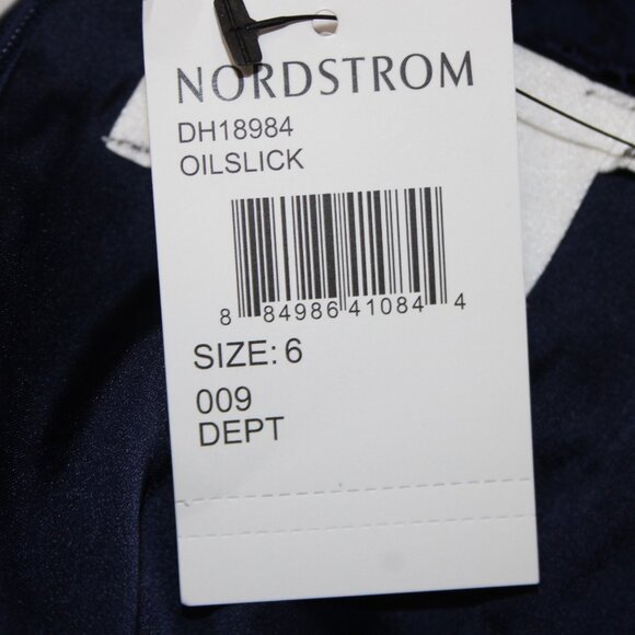 BB Dakota Dress Oilslick Sz 6 Navy Blue Lace Lined Open Back Cotton Dress - Picture 13 of 16